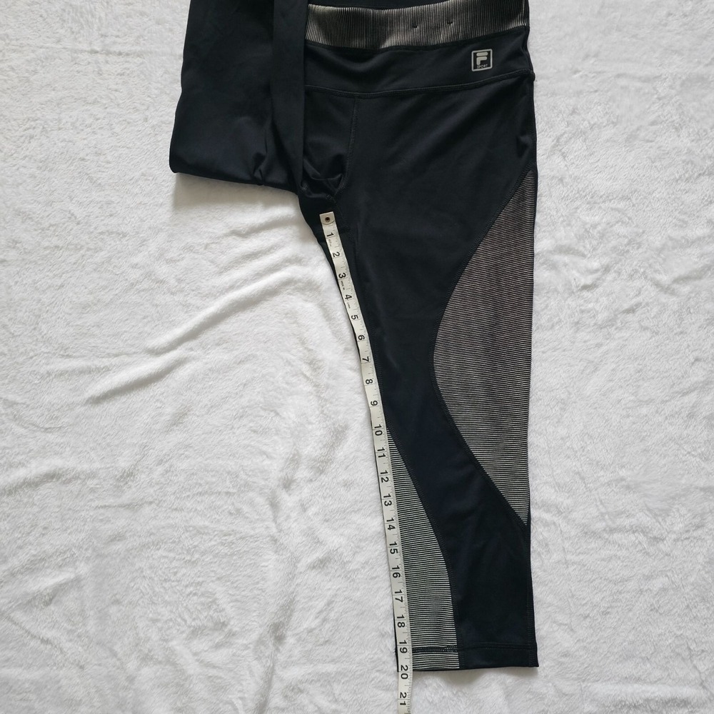 FILA Sport Women's Gray Striped Trim Wide Waistband Capri Crop Leggings Medium - Picture 9 of 10